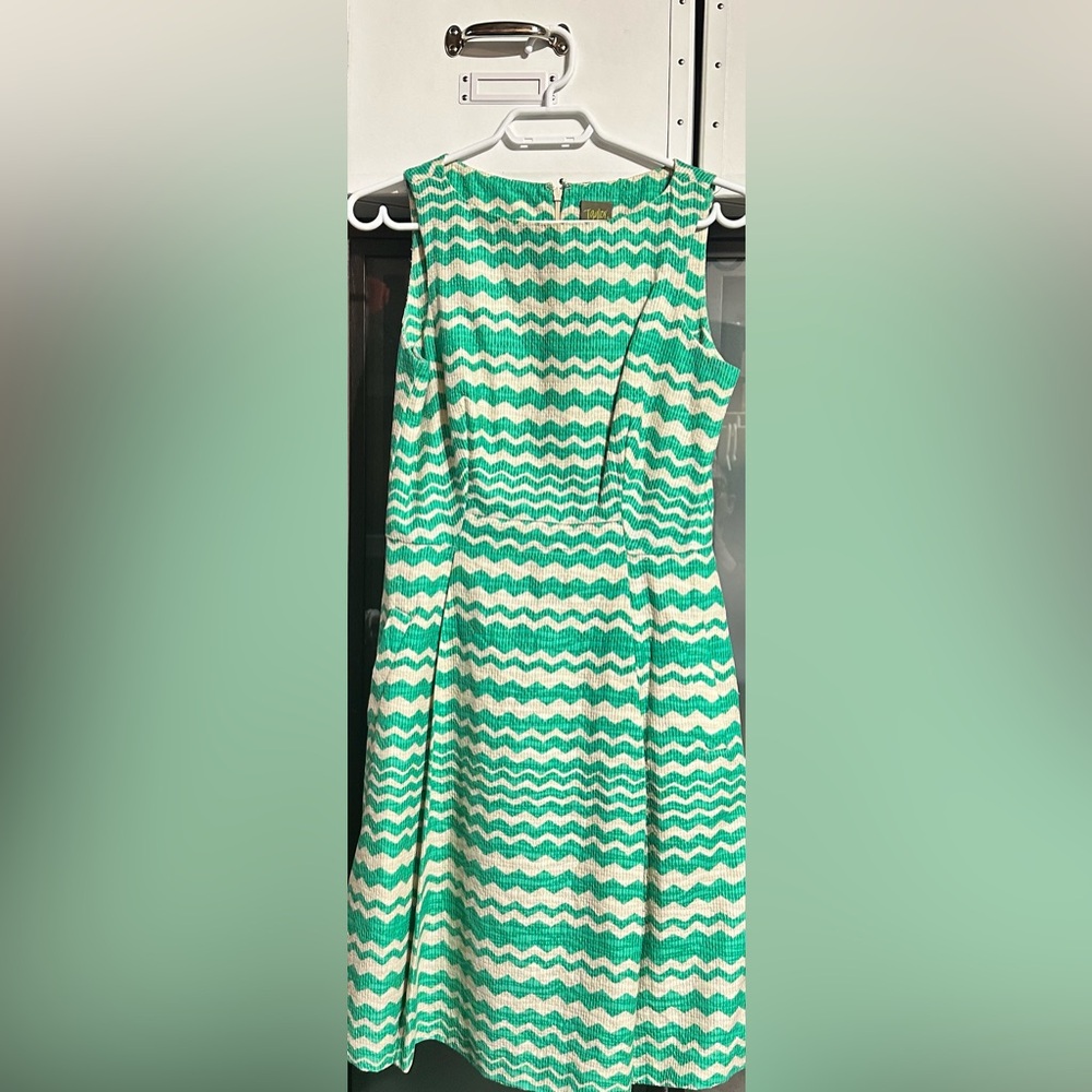 Taylor One Shoulder Green and Cream Dress
